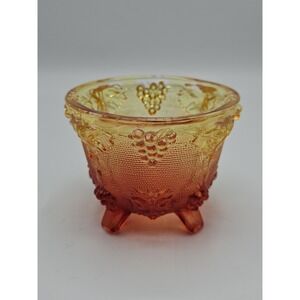 VTG Jeannette Amberina 4 Footed Grape Vine Candy‎ Dish Bowl Red Orange Yellow